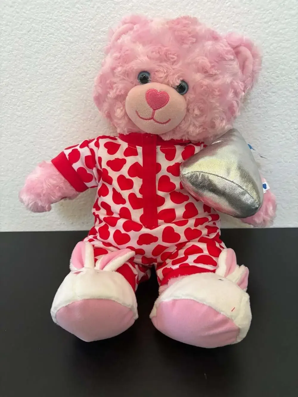 Build-A-Bear Pink Valentine Teddy Bear Hearts Pajamas Kisses Pillow Slippers Bag